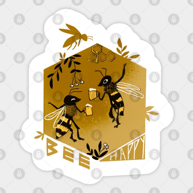 Bee happy Sticker by Petit Faon Prints